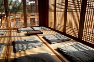 meditation mats in a light filled room