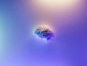 Purple background with a brain centred 